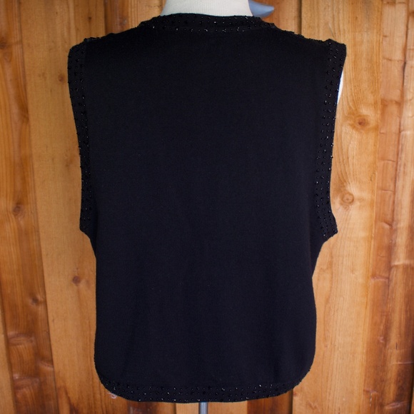 Vintage Talbots 100% Wool Beaded & Lace Knitted Black Button Down Vest Size L - Picture 11 of 16